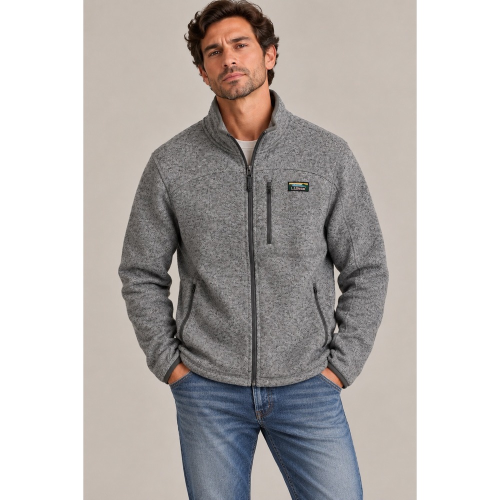 LL Bean Men's Heather Gray Sweater Fleece Full Zip Jacket Size M Regular